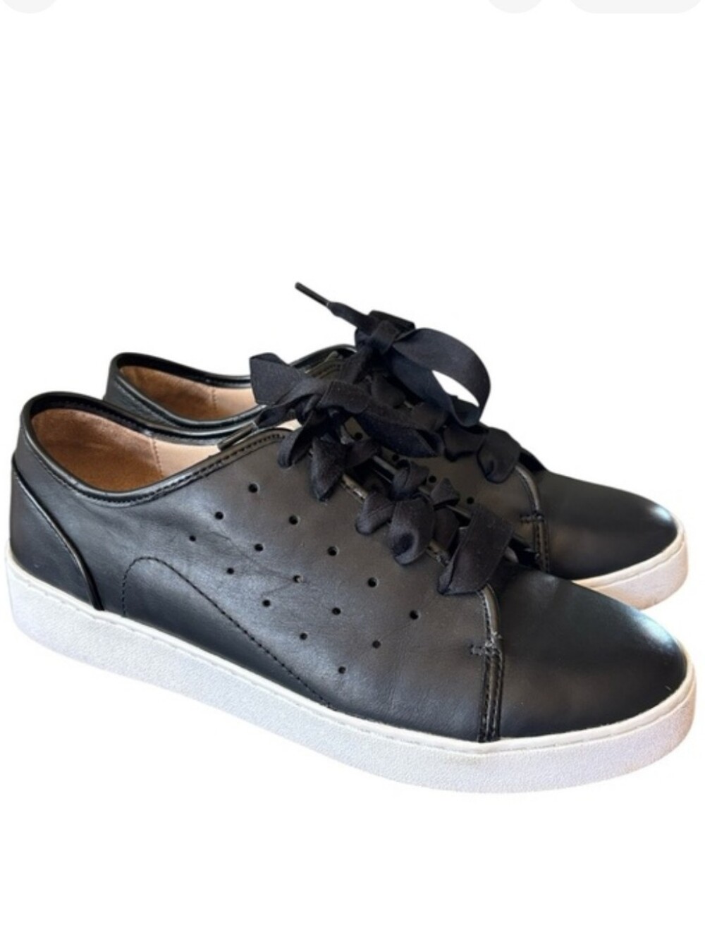 Vionic Keke Black Leather Lace-Up Sneakers with Satin Laces Women's Size 8